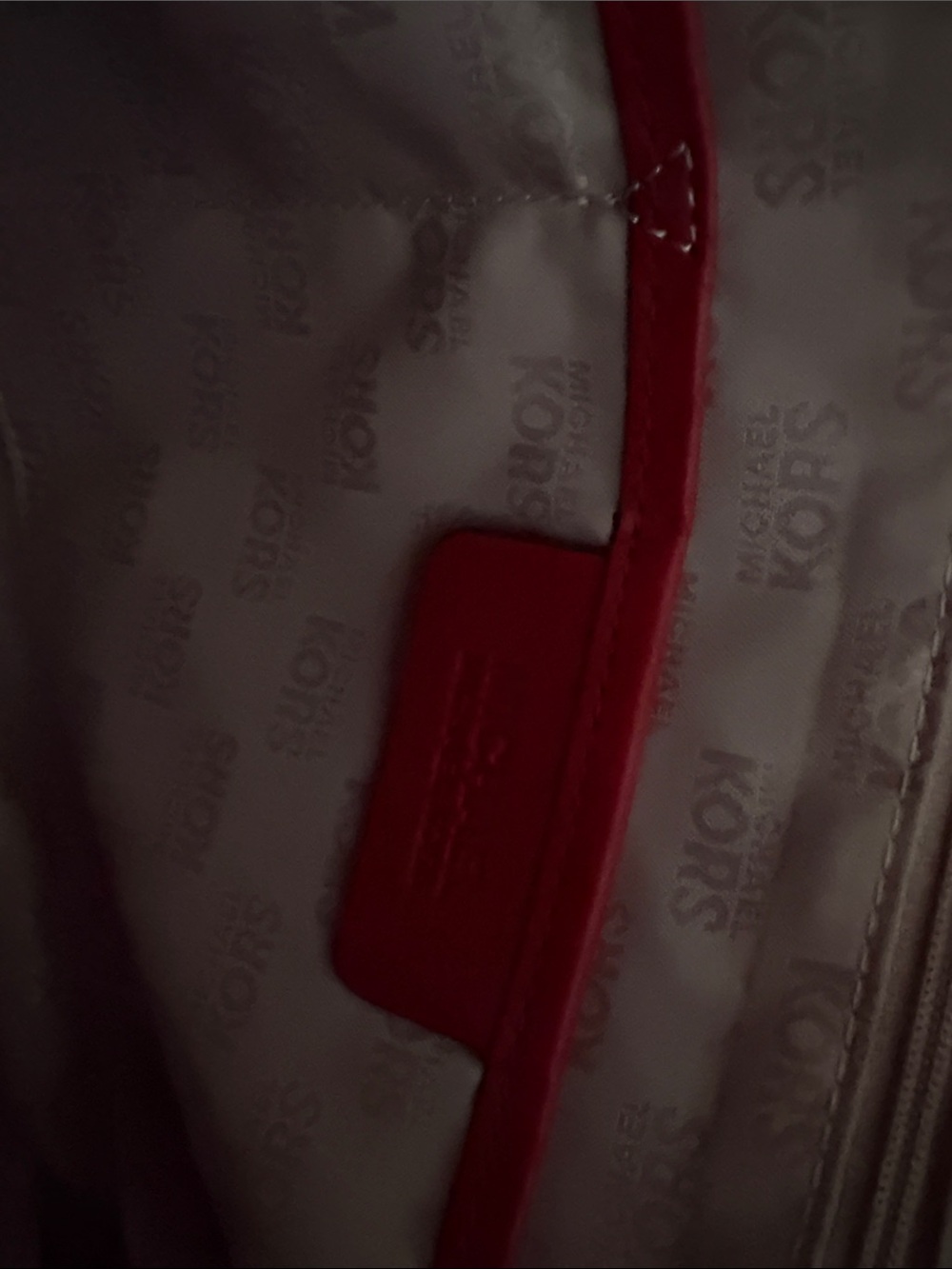 MICHAEL KORS Brown MK Logo Tote with Red Straps - Picture 3 of 3